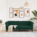 Canapea cu 3 locuri, verde închis, catifea GartenMobel Dekor