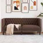 Canapea Chesterfield cu 2 locuri, maro, piele ecologică GartenMobel Dekor