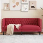 Canapea Chesterfield cu 2 locuri, roșu vin, piele ecologică GartenMobel Dekor