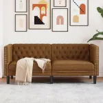 Canapea Chesterfield cu 2 locuri maro piele întoarsă ecologică GartenMobel Dekor