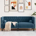 Canapea Chesterfield cu pernuțe/2 locuri, albastru, catifea GartenMobel Dekor