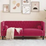 Canapea Chesterfield cu pernuțe/2 locuri, roșu vin, catifea GartenMobel Dekor
