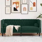 Canapea Chesterfield cu pernuțe/2 locuri, verde închis, catifea GartenMobel Dekor