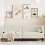Canapea Chesterfield cu pernuțe/3 locuri, crem, catifea GartenMobel Dekor