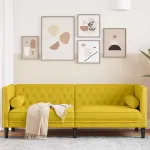 Canapea Chesterfield cu pernuțe/3 locuri, galben, catifea GartenMobel Dekor