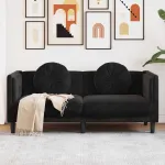 Canapea cu perne, 2 locuri, negru, catifea GartenMobel Dekor