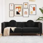 Canapea cu perne, 3 locuri, negru, catifea GartenMobel Dekor