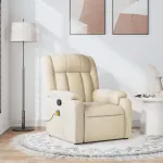 Fotoliu rabatabil de masaj, crem, material textil GartenMobel Dekor