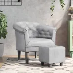 Fotoliu cu taburet, argintiu, piele ecologică GartenMobel Dekor