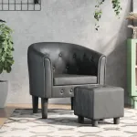 Fotoliu tip cuvă cu taburet, gri, piele ecologică GartenMobel Dekor