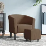 Fotoliu tip cuvă cu taburet, maro, material textil GartenMobel Dekor