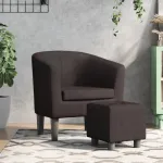 Fotoliu tip cuvă cu taburet, maro, piele ecologică GartenMobel Dekor