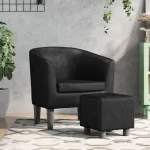 Fotoliu tip cuvă cu taburet, negru, piele ecologică GartenMobel Dekor