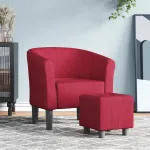 Fotoliu tip cuvă cu taburet, roșu vin, material textil GartenMobel Dekor