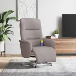 Fotoliu masaj rabatabil cu suport picioare, gri taupe, textil GartenMobel Dekor