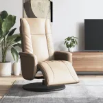 Fotoliu rabatabil cu suport picioare cappuccino piele ecologică GartenMobel Dekor