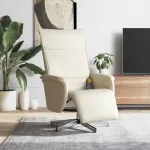 Fotoliu masaj rabatabil suport picioare, crem, piele ecologică GartenMobel Dekor