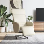 Fotoliu rabatabil cu suport de picioare, crem, piele ecologică GartenMobel Dekor