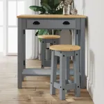 Scaune de bar, 2 buc., gri, lemn masiv de pin GartenMobel Dekor