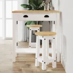 Set mobilier de bar, 3 piese, alb, lemn masiv de pin GartenMobel Dekor
