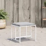 Taburete de grădină cu perne, 4 buc., alb, oțel și textilenă GartenMobel Dekor