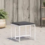 Taburete de grădină cu perne, 4 buc., alb, oțel și textilenă GartenMobel Dekor