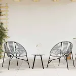 Set scaune de grădină 3 buc Polyrattan negru și gri deschis GartenMobel Dekor