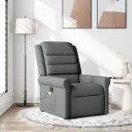 Fotoliu reclinabil cu masaj, gri închis, material textil GartenMobel Dekor