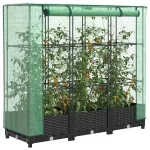 Pat de flori înălțat cu prelată de seră, aspect ratan, 120x40x123 cm GartenMobel Dekor