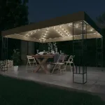 Pavilion cu șiruri de lumini LED, gri taupe, 3x4 m, țesătură GartenMobel Dekor