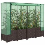 Strat înălțat cu husă de seră, aspect ratan, 160x40x138 cm GartenMobel Dekor