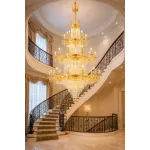 Candelabru din cristal auriu 54xE14, 150x230 cm, inaltime reglabila
