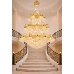 Candelabru din cristal auriu, 61xE14, Ø150 cm, înălțime 200 cm, reglabil