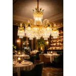 Candelabru din Cristal Auriu Lucios 10xE14, D75 cm, Inaltime Reglabila