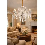 Candelabru din Cristal Argintiu 8xE14, D78 cm, Inaltime Reglabila