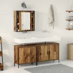 Set de mobilier pentru baie cu raft 3 pcs Maro Lemn compozit GartenMobel Dekor