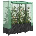 Strat înălțat cu husă de seră, aspect ratan, 120x40x138 cm GartenMobel Dekor