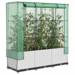 Strat înălțat cu husă de seră, aspect ratan, 120x40x138 cm GartenMobel Dekor