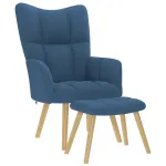 Scaun de relaxare cu taburet, albastru, textil GartenMobel Dekor