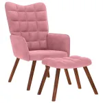 Scaun de relaxare cu taburet, roz, catifea GartenMobel Dekor
