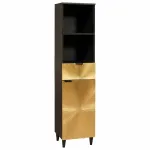Dulap de Baie Negru și Aur 38 x 33 x 160 cm Lemn de mango solid GartenMobel Dekor