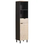 Dulap de Baie Negru și Alb 38 x 33 x 160 cm Lemn de mango solid GartenMobel Dekor