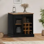 Bufetă HALDEN cu uşă glisantă neagră 80x40x80 cm lemn masiv GartenMobel Dekor