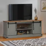 Dulap TV HALDEN 2 usi glisante gri 150x40x60 cm lemn masiv GartenMobel Dekor