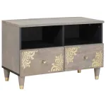 Cabinet TV cu sertar Gri 70 x 33 x 46 cm Lemn de mango solid GartenMobel Dekor