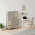 Bufet cu sertar Gri și Aur 60 x 33 x 100 cm Lemn de mango solid GartenMobel Dekor