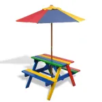 Masă de picnic pentru copii cu bănci și umbrelă, lemn multicolor  GartenMobel Dekor