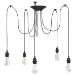 Lampă suspendată cu 5 suporturi E27 metal negru GartenMobel Dekor