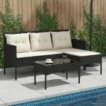 Set de canapele pentru grădină 2 pcs Negru și Crem poliratan GartenMobel Dekor