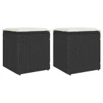 Scaune de grădină cu perne 2 buc Negru 40x40x43 cm Poly Ratan GartenMobel Dekor